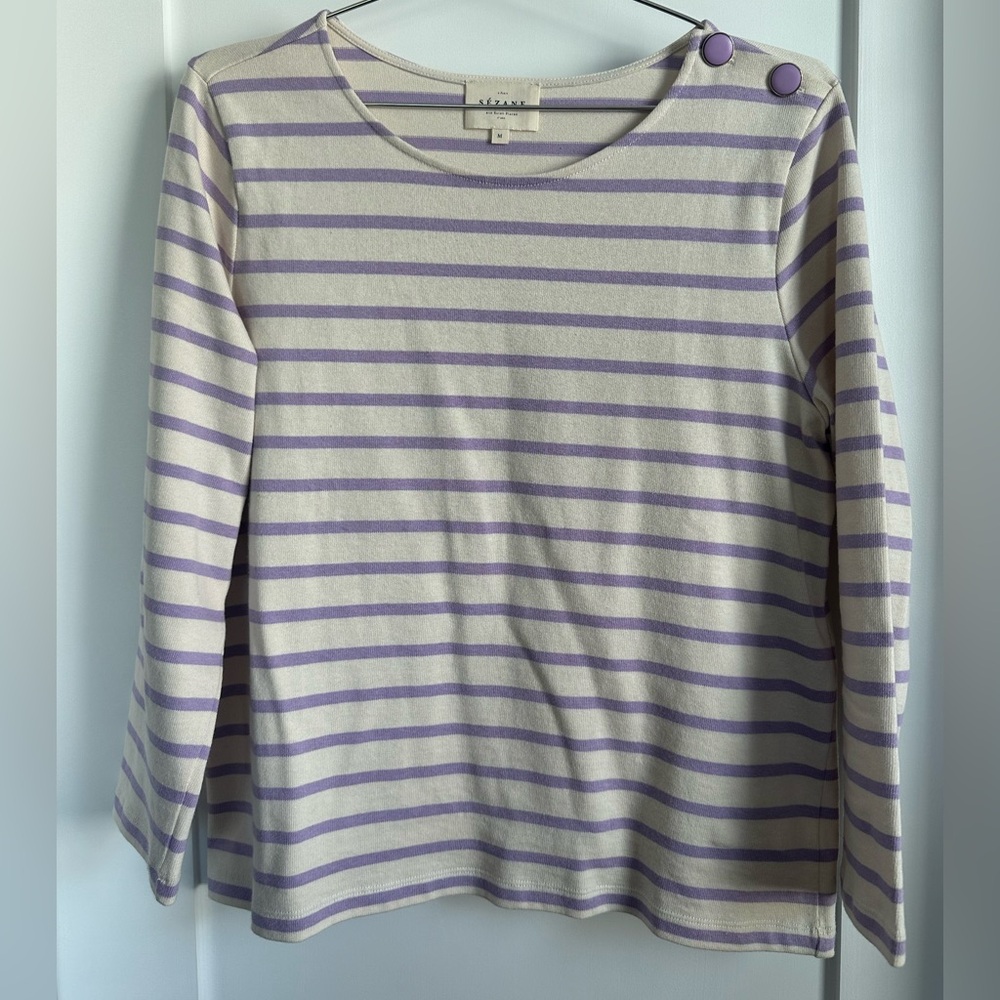 Sezane Colette Marinière Ecru / Lilac - Size M